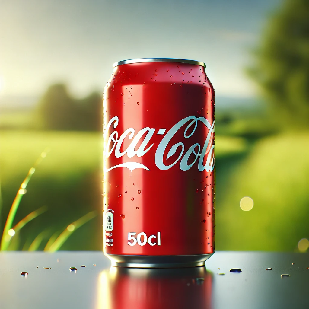 DALL·E 2025-02-10 18.06.49 – A visually appealing and natural photo of a 50cl Coca-Cola can, vibrant red with the iconic Coca-Cola logo. The can is placed on a sleek surface with