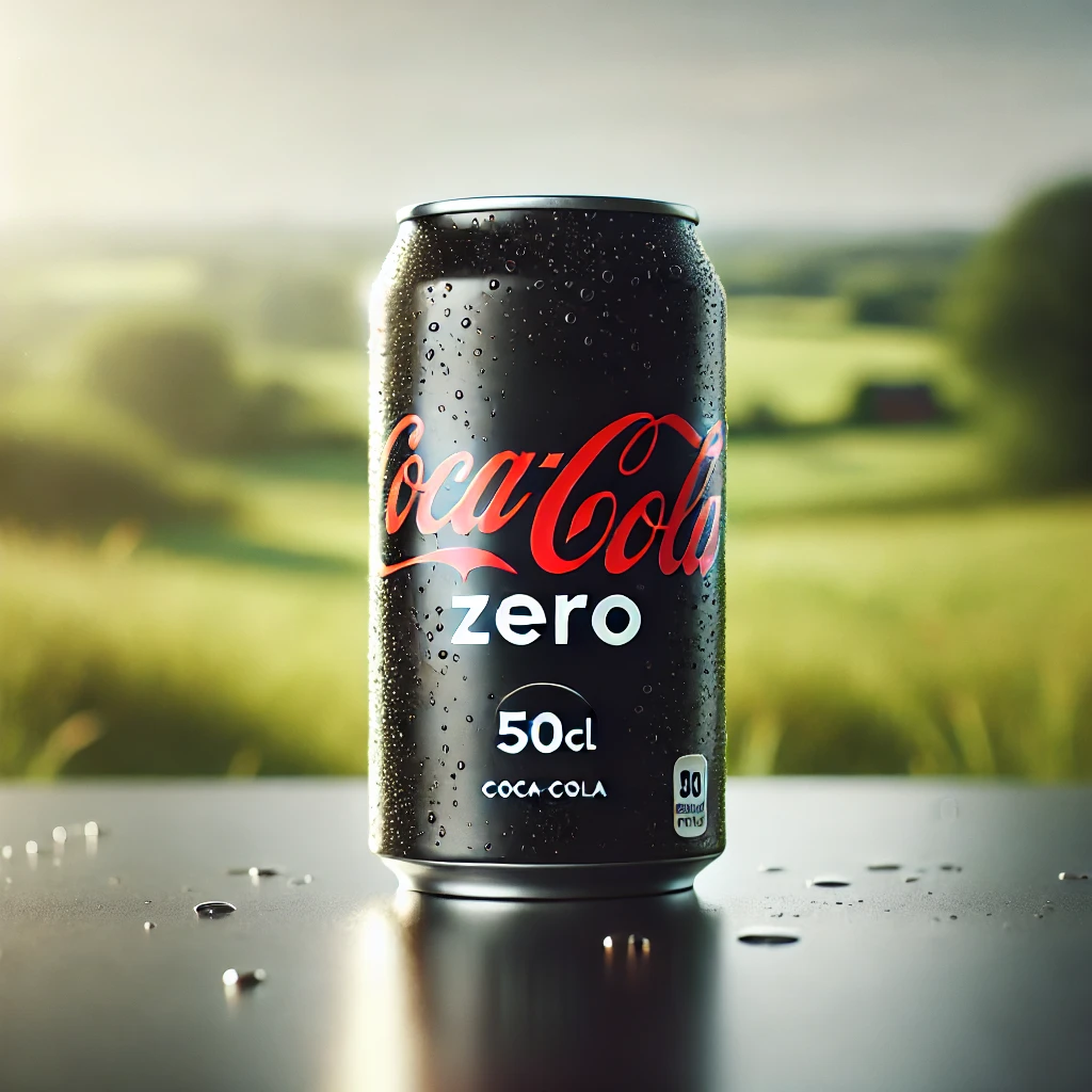 DALL·E 2025-02-10 18.08.10 – A visually appealing and natural photo of a 50cl Coca-Cola Zero can, sleek black design with the iconic Coca-Cola logo in red. The can is placed on a